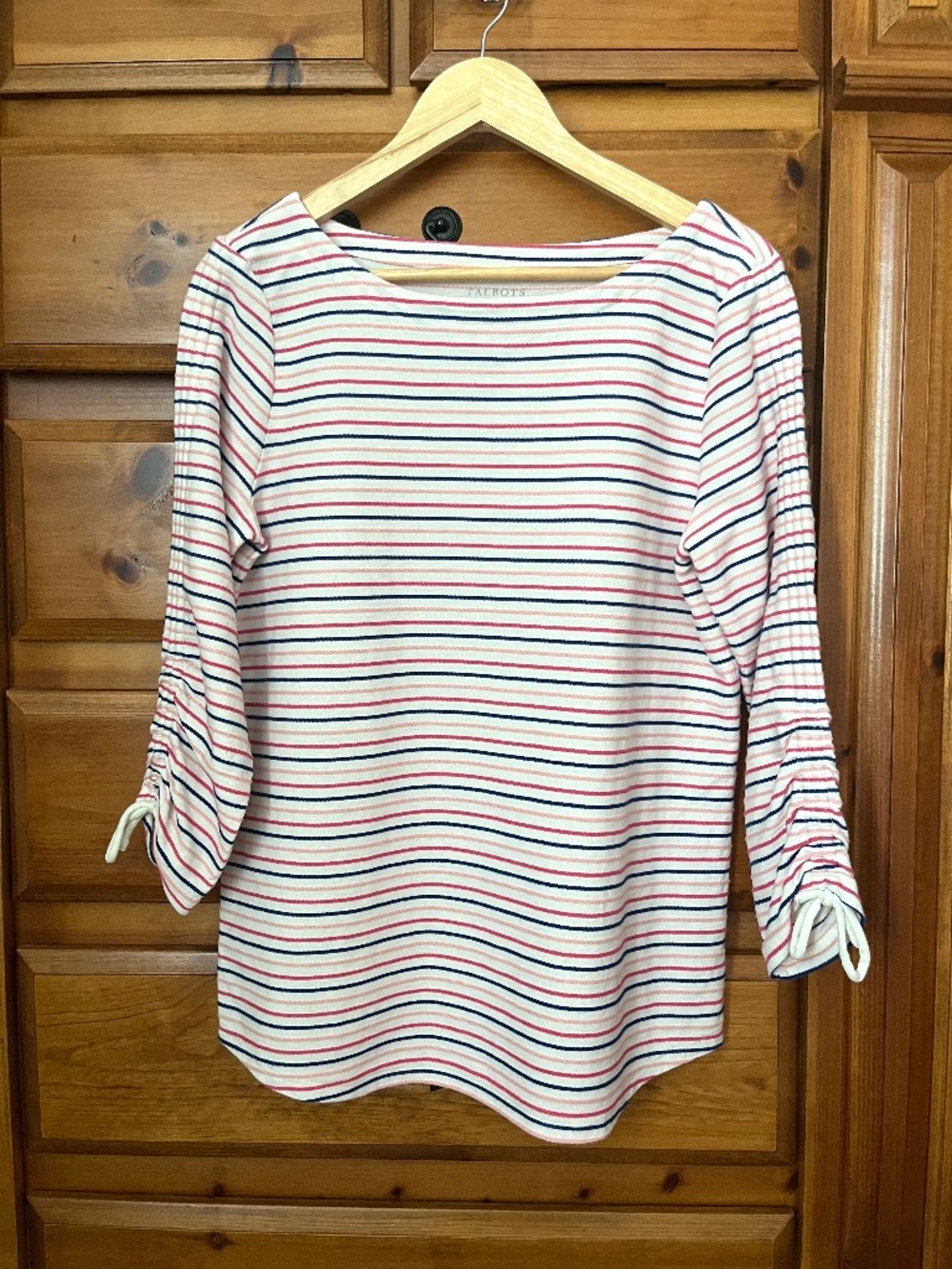 Talbots Striped Boatneck 3/4 Sleeve Top Cream White Size M